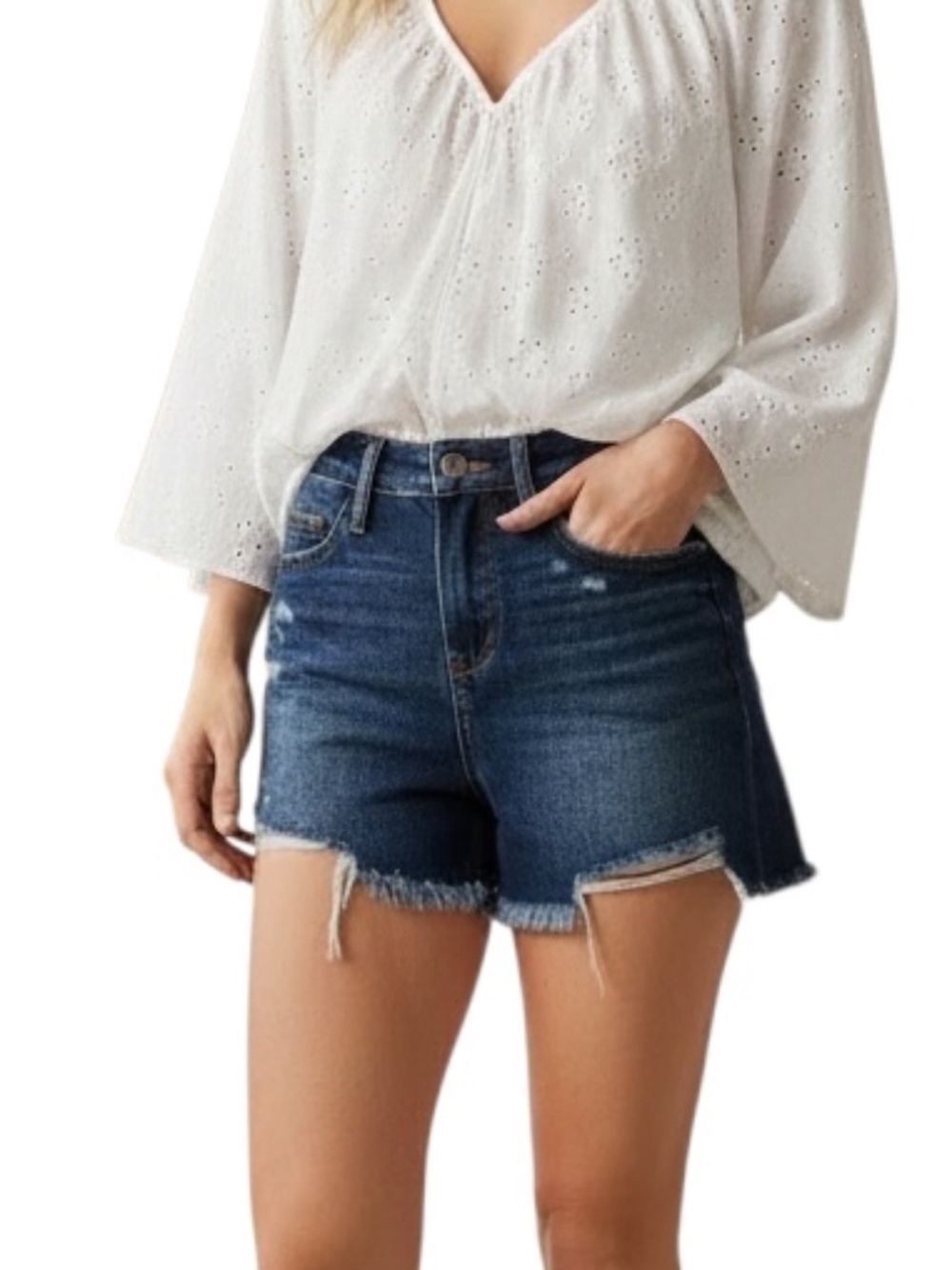 Judy Blue High Waist Rigid Magic Fray Hem Shorts Sz 1X Style JB150257 Dark Wash